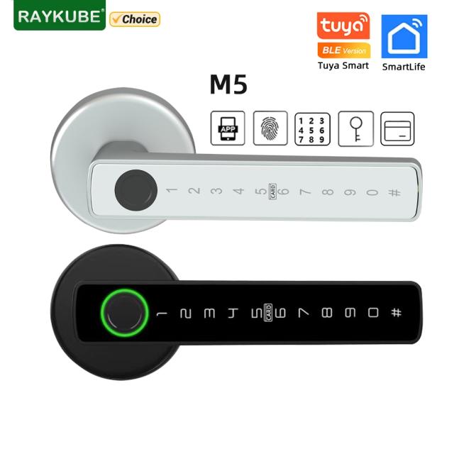 RAYKUBE M5 Tuya BLE 指紋ドアロック デジタル電子ロック パスワード/キー/IC カード/ Smartlife/ Tuya APP ロック解除付き