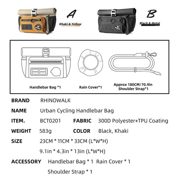 Rhinowalk 自転車ハンドルバーバッグ 4L サイクリングフロントクイックリリースアーバンバスケット収納袋 Shouler バッグブロンプトン用 Dahon 折りたたみ B_4