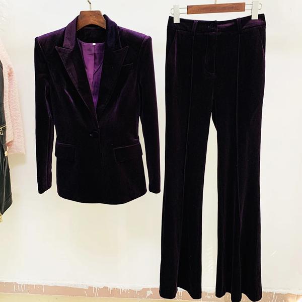 女性用ベルベットブレザーとフレアパンツスーツ,デザイナースーツセット,シングルボタン,高品質,新しい,秋,冬,2022_1