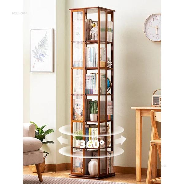 書斎用にパーソナライズされた竹製の本棚,回転する透明な小さな本棚,オフィス用に設計された本棚