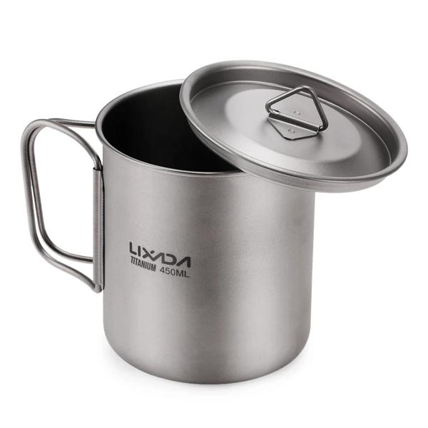 Lixada-折りたたみ式ハンドル付き超軽量チタンウォーターカップ ポータブルマグ 屋外ピクニックカップ 300ml  350ml  550ml  650ml