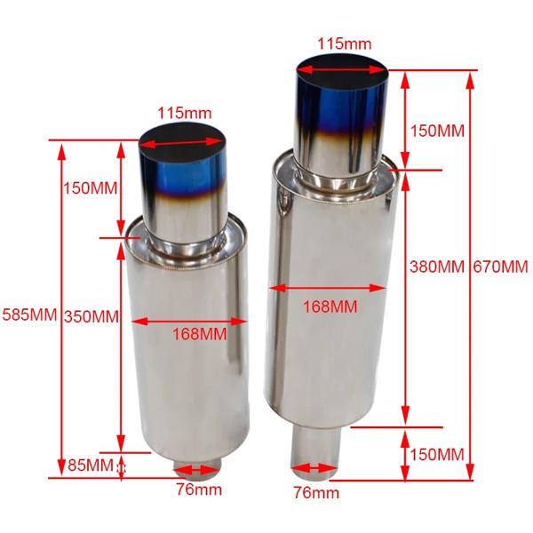 エキゾーストサイレンサー,高品質,ステンレス鋼,76mm,輸出,115mm