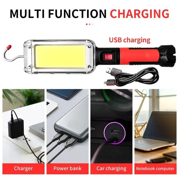 1/2/4 個ワークライトポータブルランプフックマグネットキャンプランプ高低 COB USB 充電式 18650 懐中電灯トーチ作業防水_3