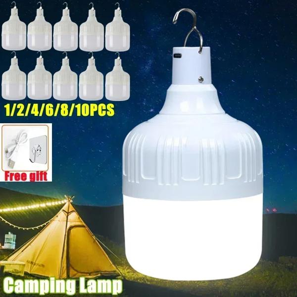 1/2/4/6/8/10 個キャンプライト USB 充電式 LED 緊急ランプ屋外ポータブルランタンフック付きバーベキューテントバッテリー電球