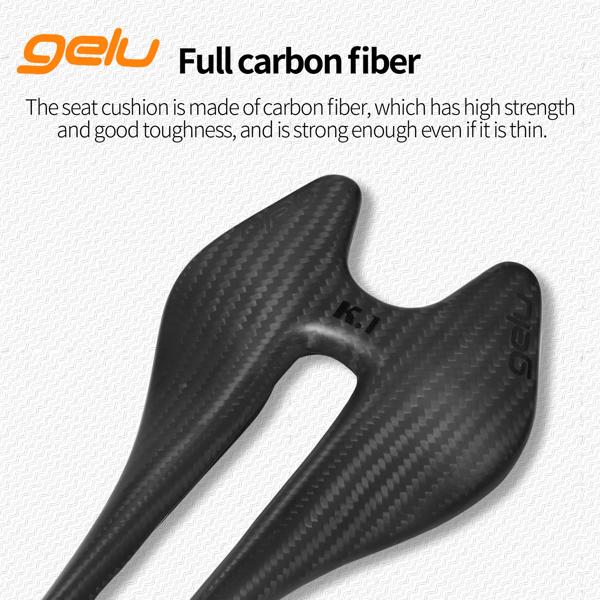 Gelu-超軽量カーボンファイバーロードサドル 通気性のある自転車シートクッション 人間工学に基づいて設計された中空のオールカーボン 54g_2