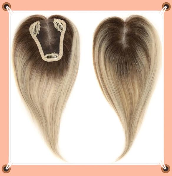 レミー人毛100% ナチュラルヘアピース 女性用 シルクベース 3クリップ式ヘアピース スイスレースヘアピース 通気性