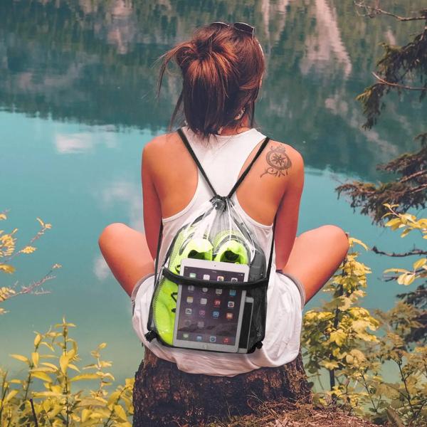 防水および透明バスルーム用品用の透明な巾着袋,ビーチ,スポーツ,汚れた