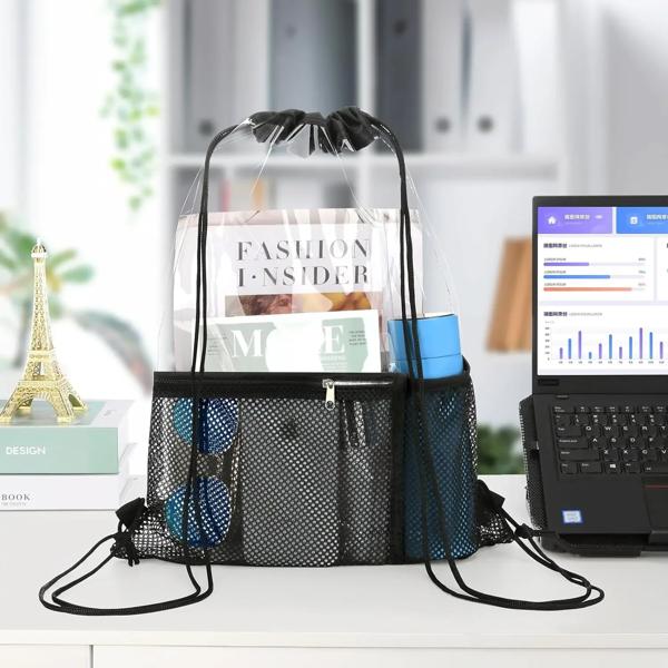 防水および透明バスルーム用品用の透明な巾着袋,ビーチ,スポーツ,汚れた