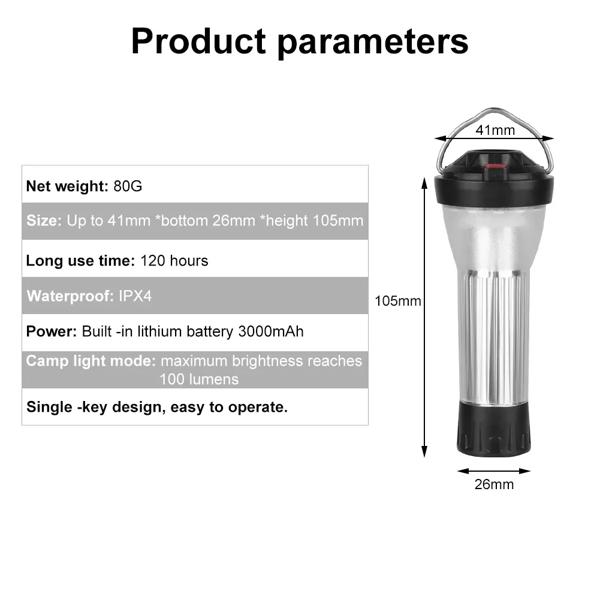 バロットキャンプ用LED懐中電灯、5つの照明モード、3000mah、キャンプランタン、緊急ランプ、ゴールゼロ、フラット交換、5セット_5