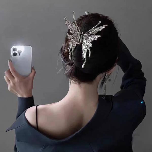 女性と女の子のための蝶と銀のヘアクリップ,幾何学的なヘアピン,花の爪,髪留め,頭飾り,十字架,花