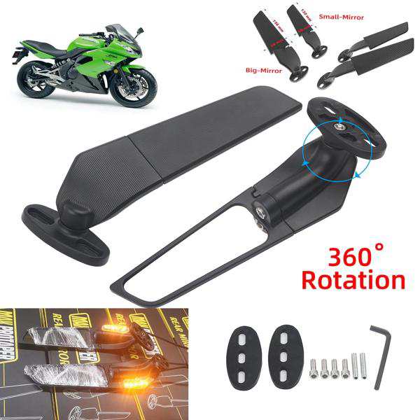 カワサキニンジャ300r250r 400rninja1000 er6f用の調整可能な回転式モーターサイクルミラー,改造されたウィンドウイングの通販は
