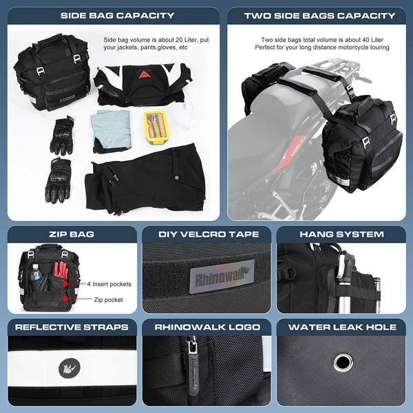 オートバイサドルバッグ 20L-30L ユニバーサルサイドバッグ取り外し可能な 100% 防水インナーバッグ旅行バイク荷物_4