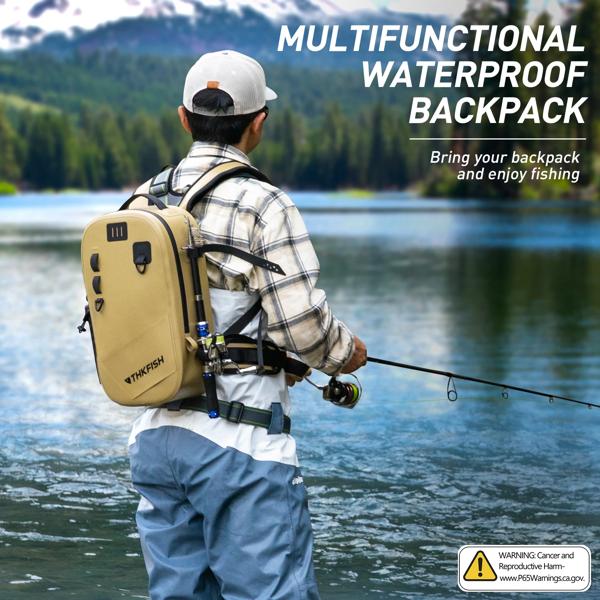 釣り用バックパック,防水,フライフィッシング用,屋外釣り道具用,収納用,頑丈,ipx8