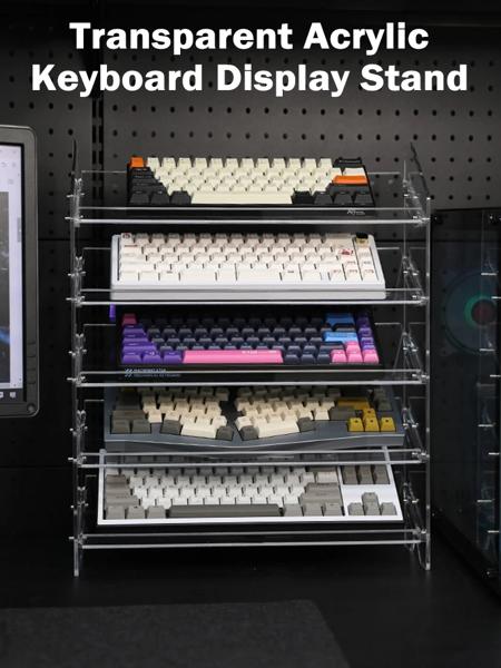 透明アクリルキーボードディスプレイスタンド、デスクトップオーガナイザー、トレイレイヤーラック、キーボードトレイ