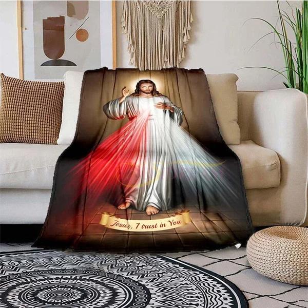 Jesus-ベッドカバー 柔らかいシーツ 暖かい寝具 クイーンサイズ 部屋の装飾 ソファ