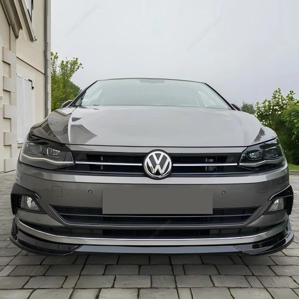 車のフロントバンパーリップボディキットスポイラースプリッターバンパーカナードリップスプリッター VW ポロ MK6 標準 TSI TDI 2017-2021 チューニングブラック