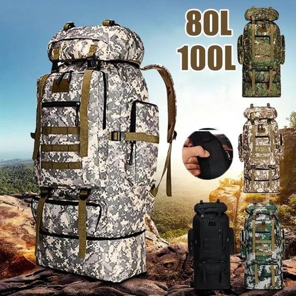大型タクティカル登山バッグ、登山用バックパック、アウトドア、ハイキング、キャンプ、トラベルバッグ用の大型バックパック、80l 100l