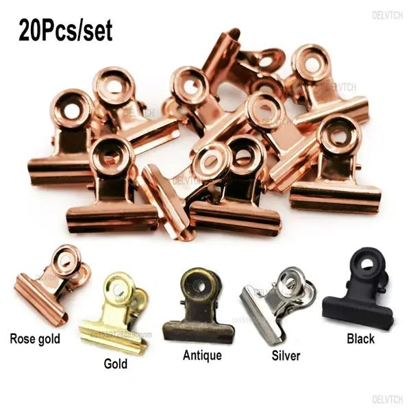 20 ピース/セット 21 ミリメートル * 23 ミリメートルラウンド金属グリップクリップチケット紙文具ブルドッグスプリングクリップタグバッグオフィスドキュメントバインダークリップ