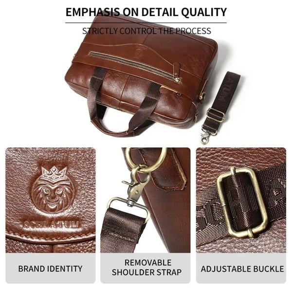 Schatum-本革のブリーフケース 男性用の高級バッグ 仕事用のブリーフケース