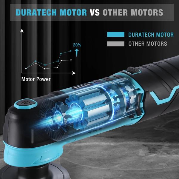 Duratech 12V コードレスカーポリッシャー コンパクト & 強力な 6 スピードバッファ 2.0Ah バッテリー付き カーケア用フルディテールキット