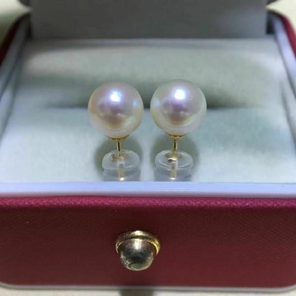 日本のナチュラルホワイトパールイヤリング,ラウンドイヤリング,AAAA8-9mm, 9-10mm10-11mm, 18k au750ゴールドとK14ゴールドの通販は 14,400円