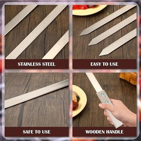 カバブ串 フラットステンレススチール BBQ バーベキュー串 木製