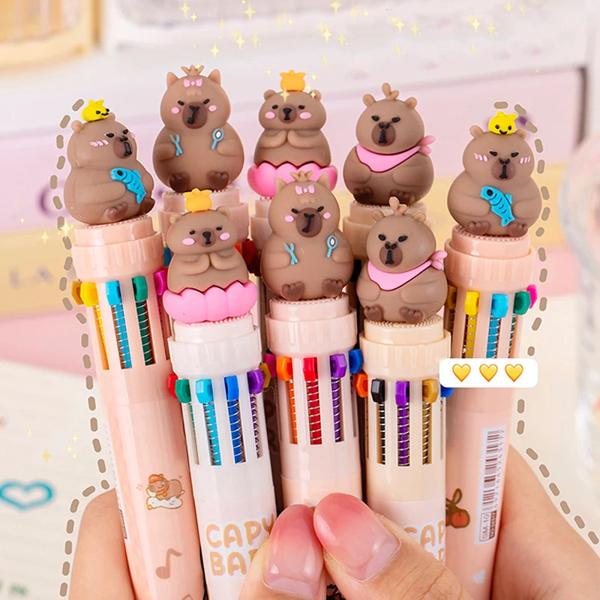 10 Colors Ballpoint Pen Capybara 0.5mm Colorful Ink Gel Pens Silicone Kawaii Pens School Office Supplies Stationery その他筆記具