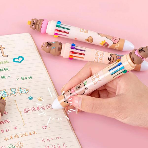 10 Colors Ballpoint Pen Capybara 0.5mm Colorful Ink Gel Pens Silicone Kawaii Pens School Office Supplies Stationery その他筆記具