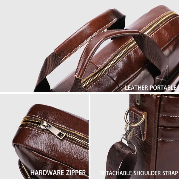 BULLCAPTAIN レザーラップトップバッグ、トップレイヤーレザー 15