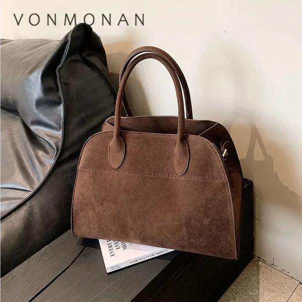 Vonmonan-女性用ハンドル付きハンドバッグ ヴィンテージ フェイクスエードトートバッグ カジュアル ショルダーバッグ ハイエンドデザイン 通勤 秋 冬