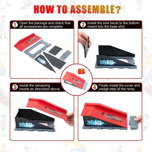 フィンガースケートパーク 10-in-1 セットプロフェッショナルテック練習デッキプラットフォームスタント DIY フィンガースケートボード組み立てランプパークキットおもちゃ_4