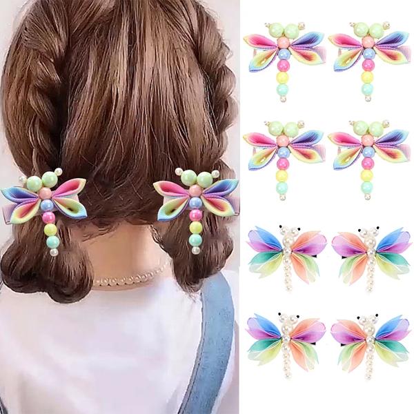 Oaoleer-子供のためのトンボパールヘアクリップ 素敵な女の子のヘアピン ベビーヘッドウェア ファッションアクセサリー 2個