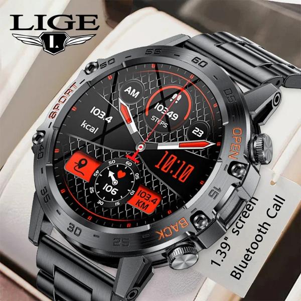 Lige-ミリタリー-男性用スマートウォッチ防水デバイスHDBluetooth通話amoledスクリーン400 mAhバッテリーアウトドアスポーツに適しています