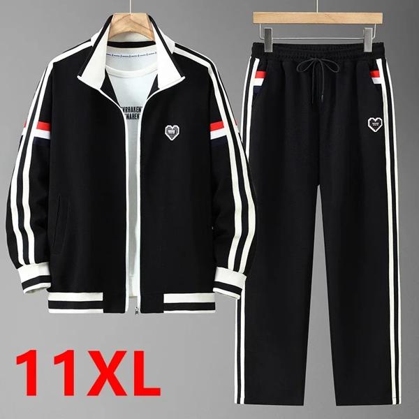 メンズスタンドアップカラーのスウェットシャツとストレートレッグパンツ,カジュアルスポーツスーツ,トレンディなブランド,ラージサイズ,春,秋,11XL