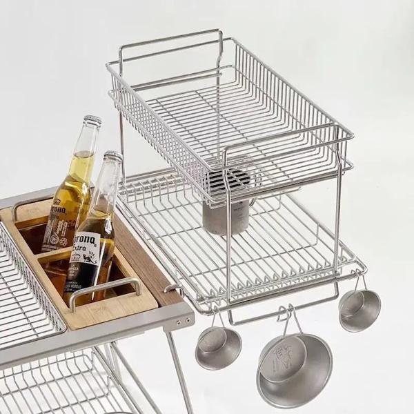 ステンレス製収納ボックス 浅いバスケット ハンガーフック 屋外キャンプ用 1ユニット_1