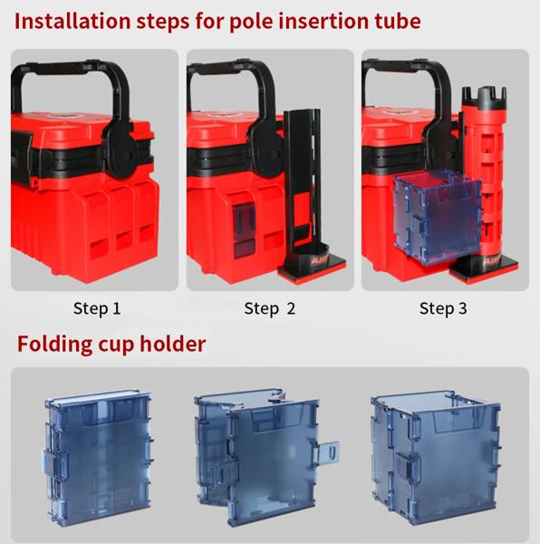 大きな厚いプラスチック製の道具箱,ロッドホルダー,多機能ツールボックス,釣りルアー用の収納オーガナイザー 大きな厚いプラスチック製の道具箱,ロッドホルダー,多機能ツール