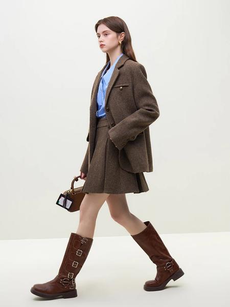 Fsle-女性の茶色のウールのスーツセット、仕事のジャケット、100% ウール、クラシックスタイル、ミニニッチデザイン、レトロ、冬、2023 Fsle-女性の茶色のウールのスーツセット、仕事のジャケット、100