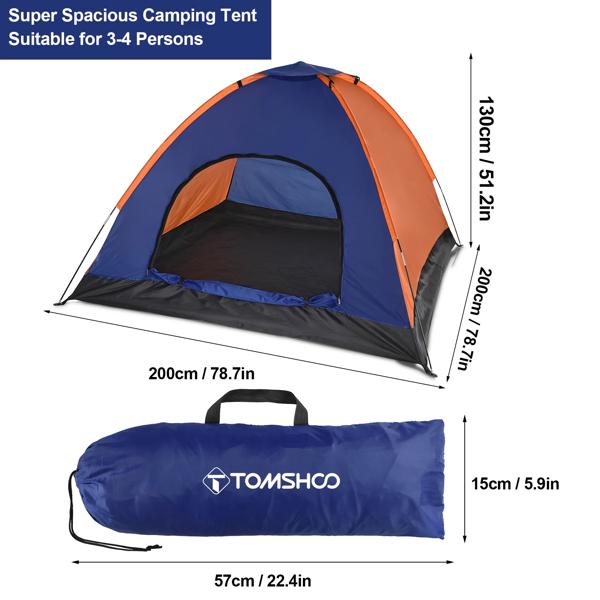 TOMSHOO 3-4 人用キャンプテント軽量屋外バックパッキングテントレインフライ付きファミリーキャンプハイキングビーチ釣りテント_2