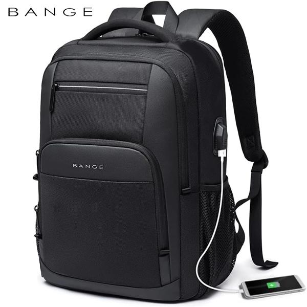 BANGE トラベル防水バックパック USB 充電ポート付き 15.6 インチのラップトップバックパックに適合 男性と女性、ティーンエイジャーのスクールバッグ