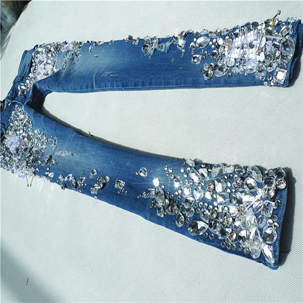 女性のための刺繍されたダイヤモンドデニムジーンズ25-32,トレンディなヴィンテージスタイル,豪華な生地,ビーズとストレッチペンシルカットの組み合わせ 15,012円