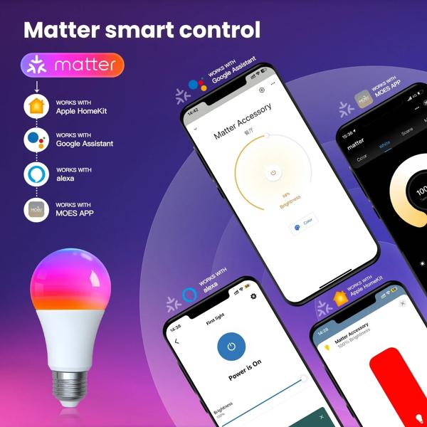 MOES Tuya Matter WiFi スマート電球調光可能な LED ライト 1600 万 RGB 色 E27 キャンドルランプ音声制御 Alexa Google ホーム_1