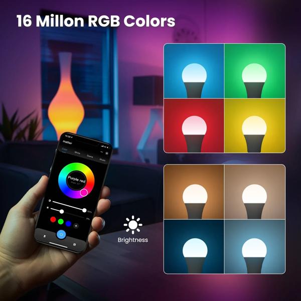 MOES Tuya Matter WiFi スマート電球調光可能な LED ライト 1600 万 RGB 色 E27 キャンドルランプ音声制御 Alexa Google ホーム_2