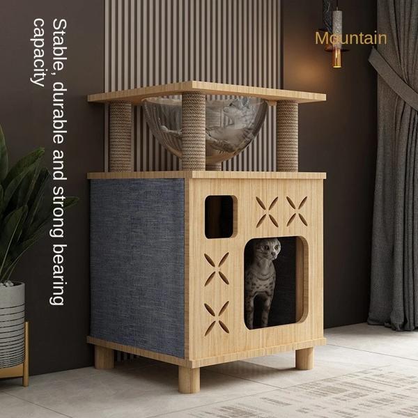 寸法四角い猫の巣、木製の交換可能な爪板、垂直二層の猫のベッド、木のgatos