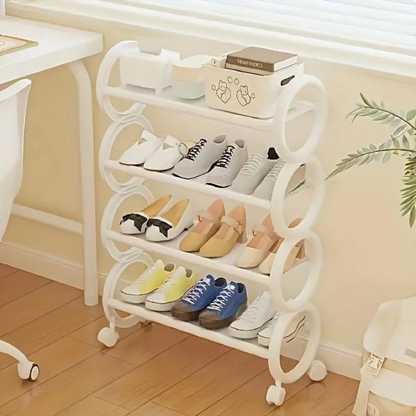 360 ° 回転シューズラック 3/4 段 ホイール付き | 省スペースメタル
