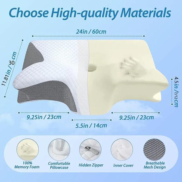1pc 低反発頸椎枕、2 in 1 人間工学に基づいた輪郭整形外科用枕、首の痛み用、輪郭サポート枕、ネックピロー 1pc 低反発頸椎枕、2 in 1 人間工学に基づいた輪郭整形外科用枕、首の痛み用、輪郭サポート枕、ネックピロー