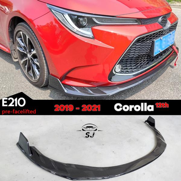トヨタカローラ用光沢ブラックフロントリップバンパースプリッター12th 2019 - 2021 e20 (ハイブリッドgr xse用ではない) 、再生品、3個、e210、3個