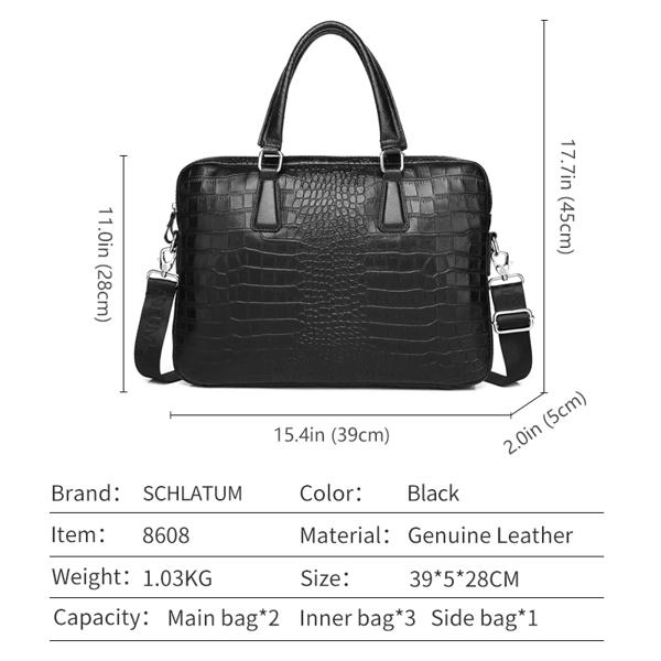 SCHLATUM 本革ワニグレインブリーフケースハード男性のための 15.6 インチのラップトップブリーフケースバッグコンピュータバッグ高級ハンドバッグ SCHLATUM 本革ワニグレインブリーフケースハード男性のための 15.6