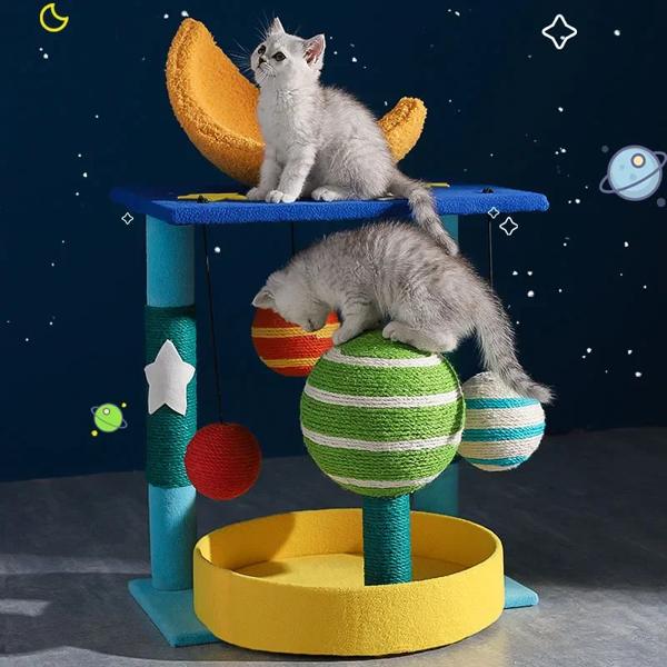 クリエイティブプラネットキャットクライミング、小さな猫の木、統合されたサイザルペットスクラッチボード、ペット用タワースクレーパー、遊び場の巣