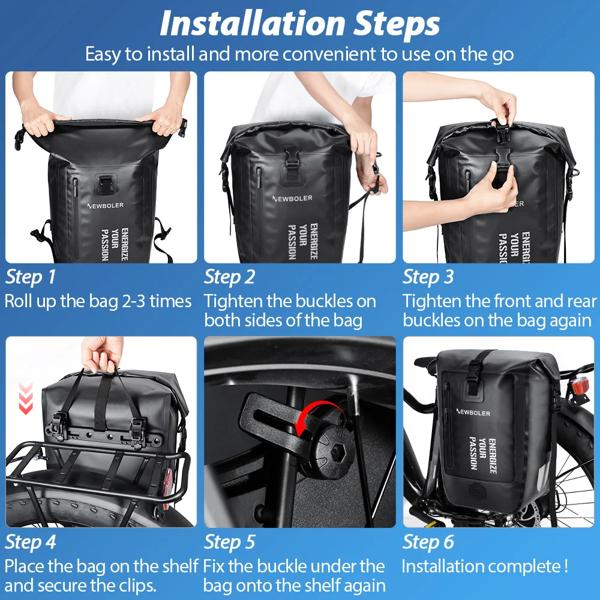 Newboler-大容量防水バイクバッグ リアラック ブラック トラベルバイク
