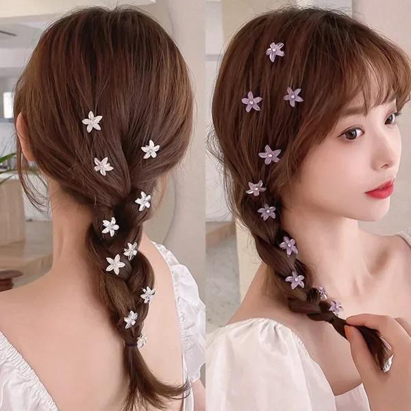 女の子のための花付きの小さな編組ヘアクリップ ヘアボタン かわいいヘッドドレス ミニ爪のアクセサリー ヘアピン 10ピース/セット